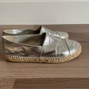 Chanel Silver Espadrille Flats